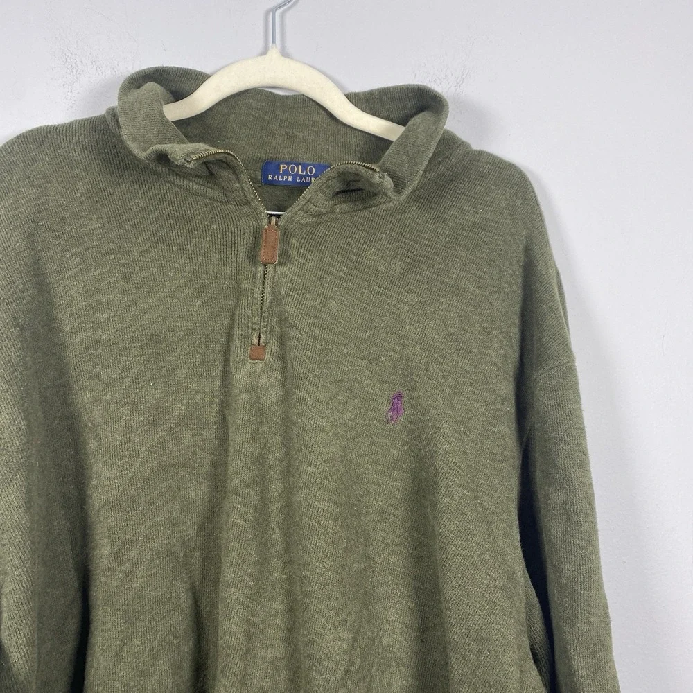 Polo Ralph Lauren 1/4 Zip Pullover Olive Green Sweater Men's Sz XXL 2XL Casual